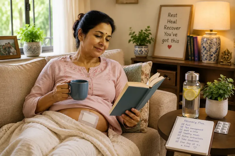 Nurse with care plan for post-surgery patient
