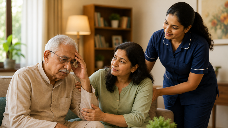 Family with elderly parent needing home nurse