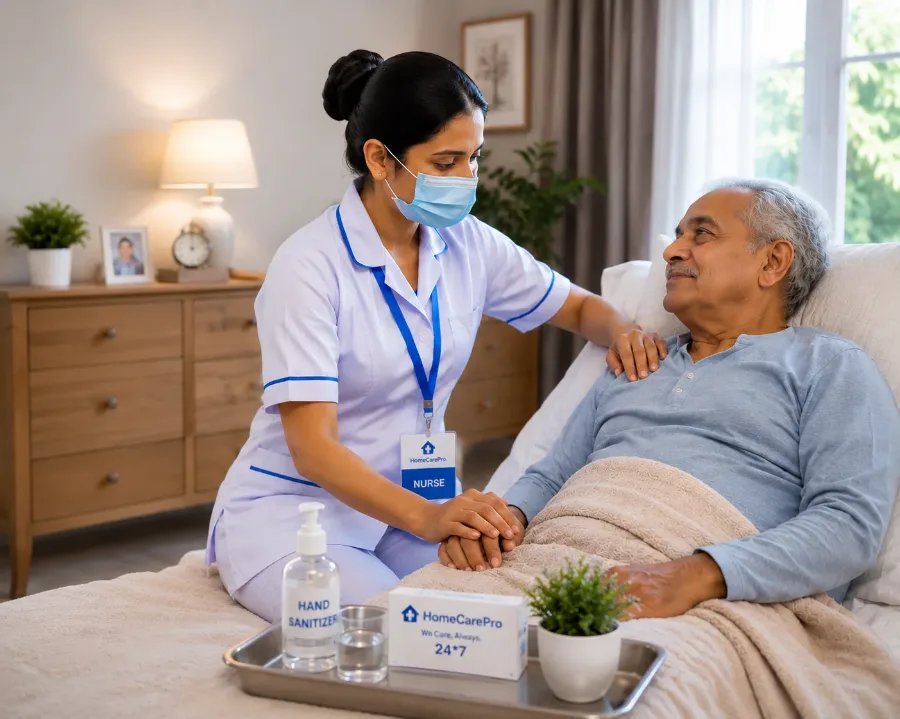 HomeCarePro nurse providing compassionate 24x7 care to elderly patient at home